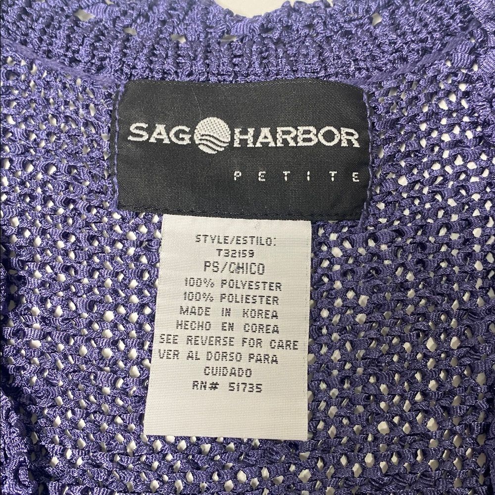 Vintage Sag Harbor Petite Purple Open Knit Crochet Cardigan Short Sleeve Cottage - Picture 2 of 12